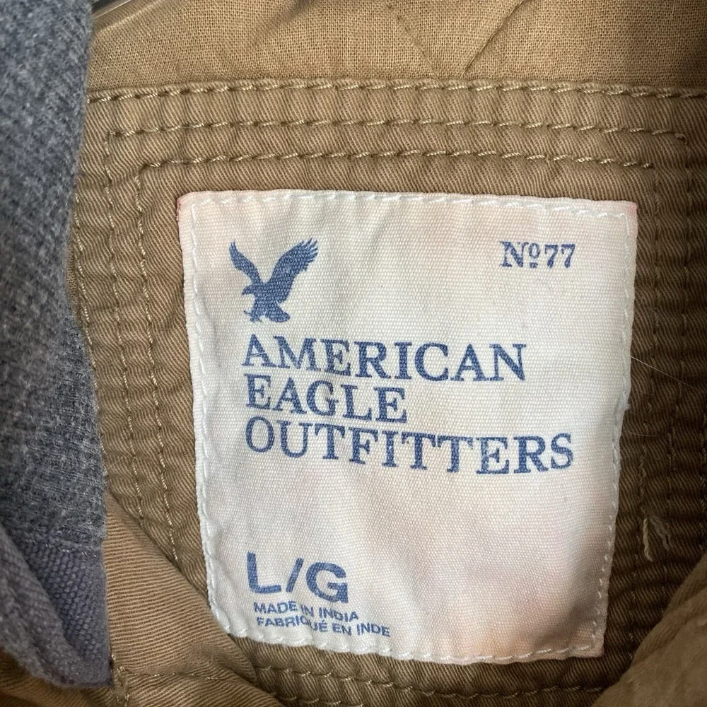 Vintage American Eagle Hooded Utility Field Jacket Size L Brown Canvas Military